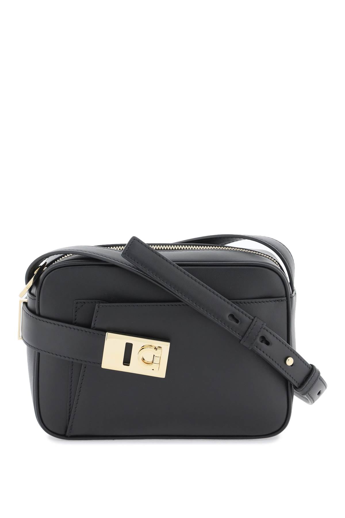 FERRAGAMO Smooth Leather Camera Handbag for Women - Adjustable Strap and Gancini Hook Buckle