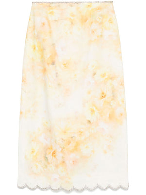 ZIMMERMANN Light Yellow Printed Linen Shirt with Rear Zip and Slit