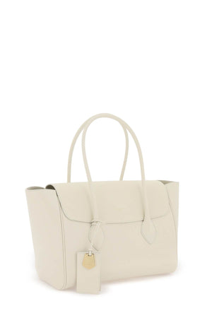 FERRAGAMO Large White Grained Leather Tote with Gold Logo and Suede Interior