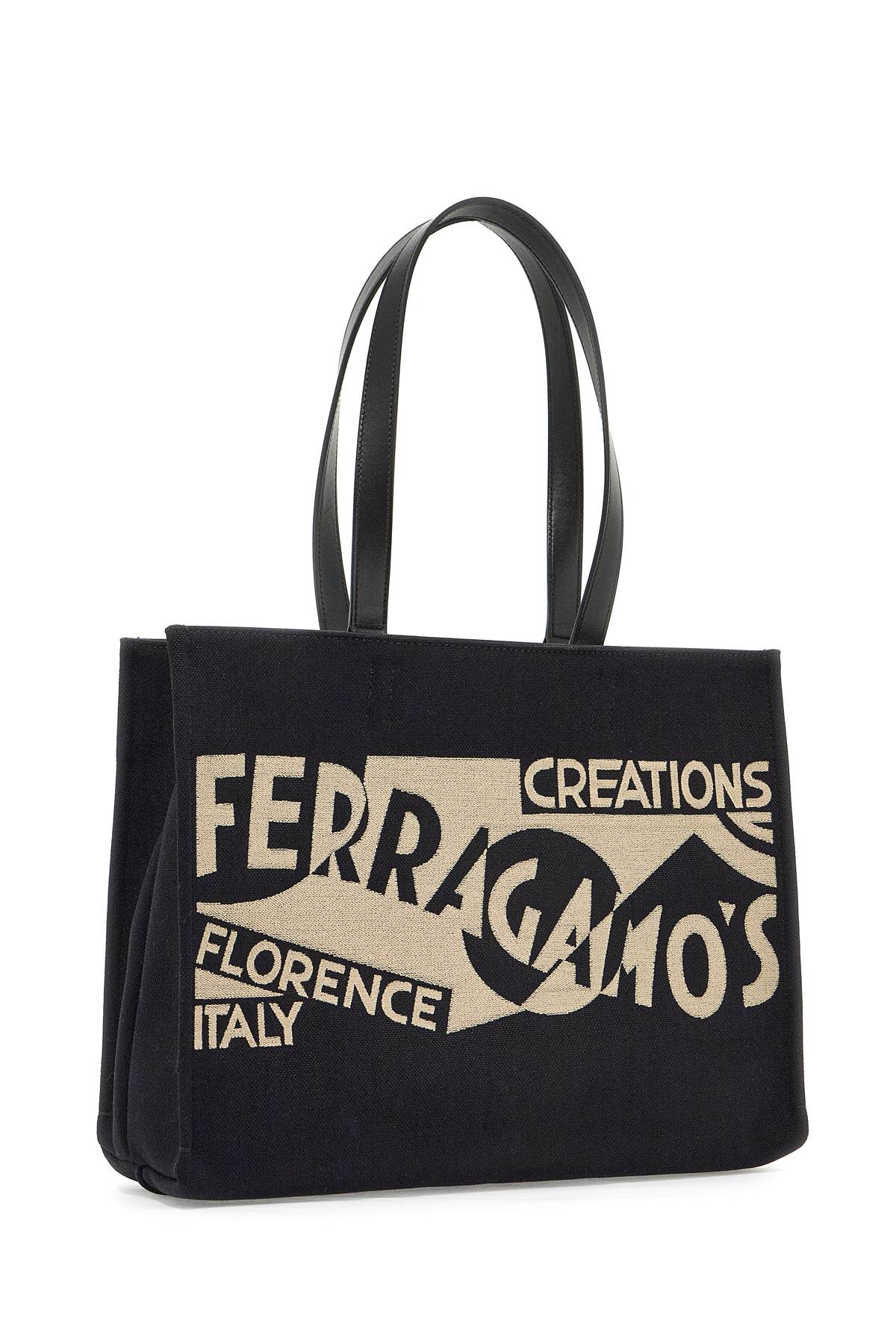 FERRAGAMO Elegant Archive Logo Printed Medium Tote with Leather Details