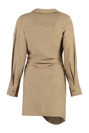 JACQUEMUS Beige Asymmetrical Dress with Draped Front and Nacre Buttons