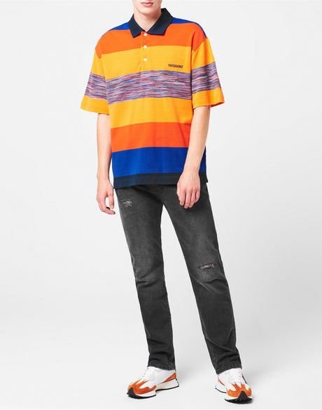 MISSONI Multicolor Striped Logo Embroidered Short Sleeve Polo Shirt