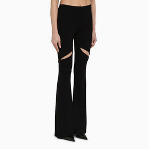 COURREGÈS Flared Black Viscose Trousers with Cut-Out Detail for Women