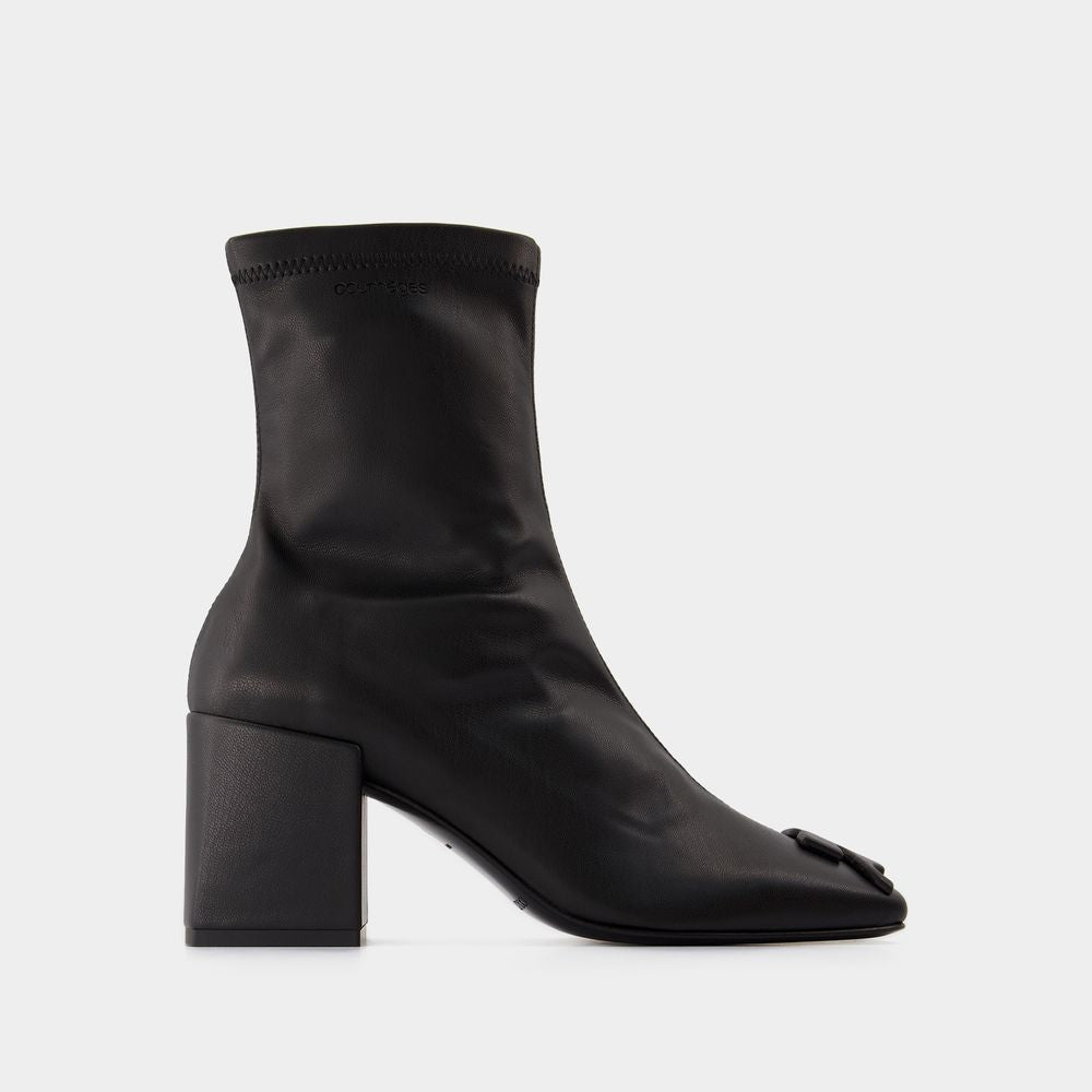 COURREGÈS Chic Mini Ankle Boots in Black Eco-Leather