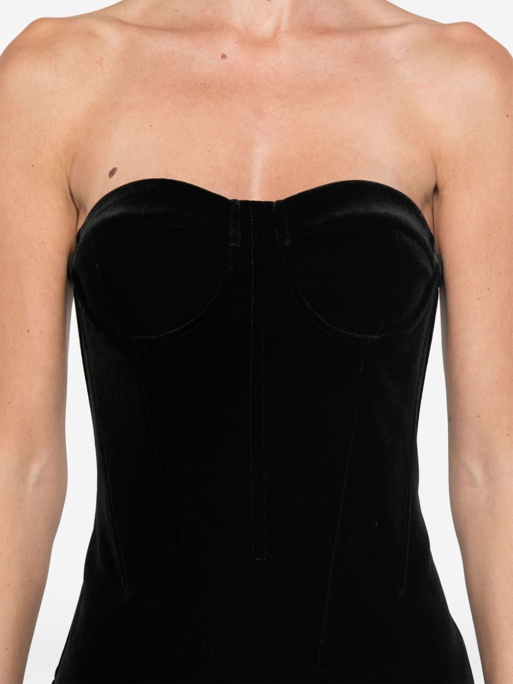 MAX MARA SPORTMAX BLACK STRETCH-DESIGN VELVET DRESS