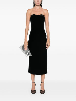 MAX MARA SPORTMAX BLACK STRETCH-DESIGN VELVET DRESS