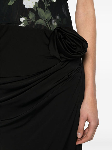 MAGDA BUTRYM Black Floral-Appliqué Knee-Length Stretch Skirt