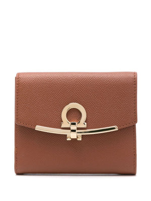 FERRAGAMO Mini Clip Wallet in Grained Brown Leather