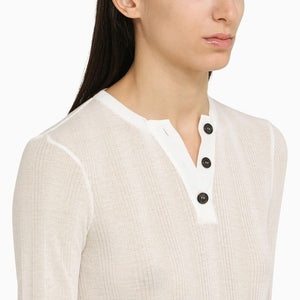 Áo len màu kem cổ tròn cotton pha cho phụ nữ