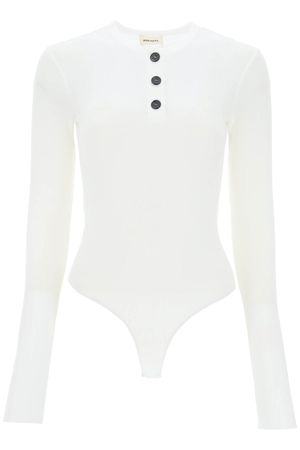 KHAITE White Ribbed Henley Bodysuit for Women - SS24 Collection