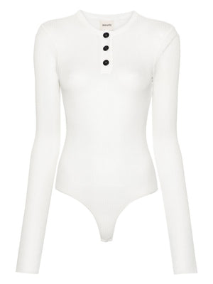 Semi-Sheer Cotton Blend Henley Bodysuit cho Phụ nữ