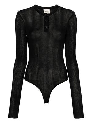 Semi-Sheer Cotton Blend Henley Bodysuit cho Phụ nữ