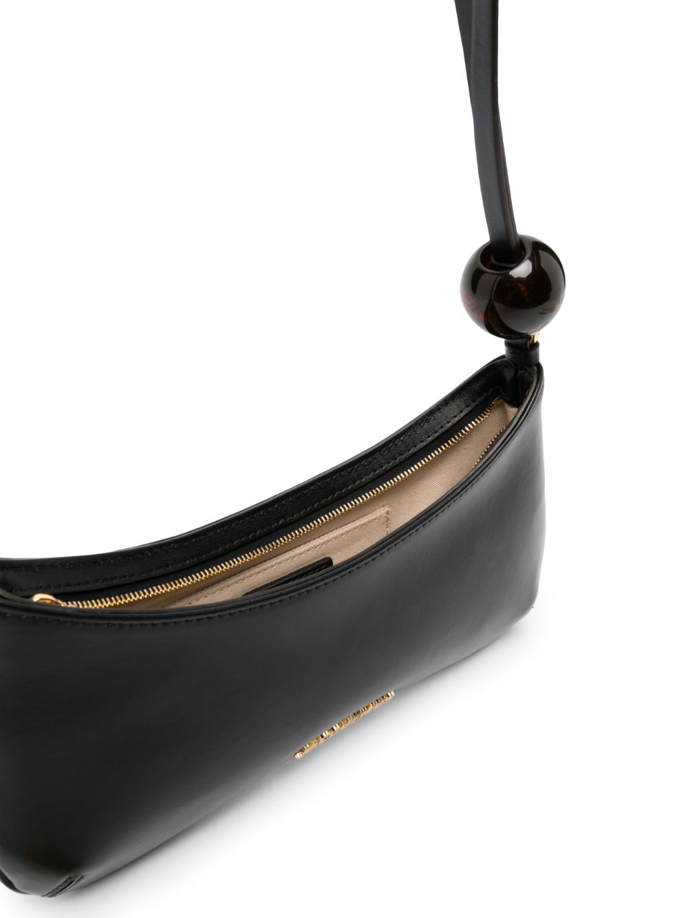 JACQUEMUS Black Smooth Leather Beaded Shoulder Handbag