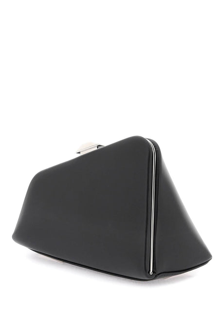THE ATTICO Mini Midnight Asymmetrical Leather Clutch with Gold-Tone Accents - Black