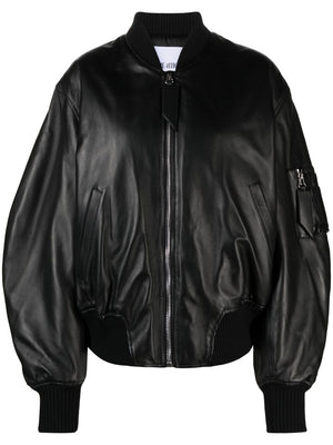 THE ATTICO Black Leather Bomber Jacket for Women