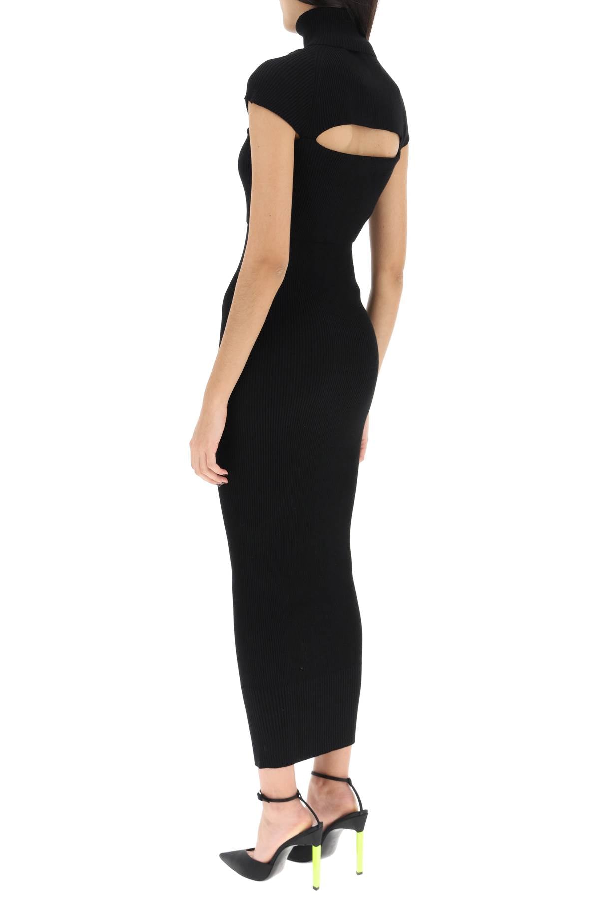 THE ATTICO Chic Black Knit Midi Dress with Cut-Out Details