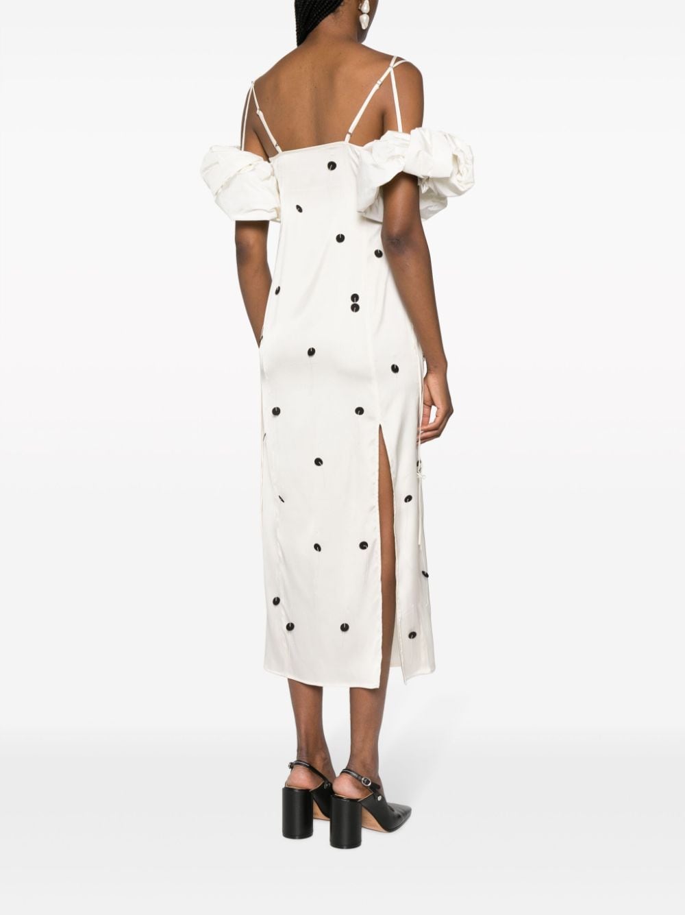 JACQUEMUS Polka-Dot Midi Dress for Women in Off-White and Black