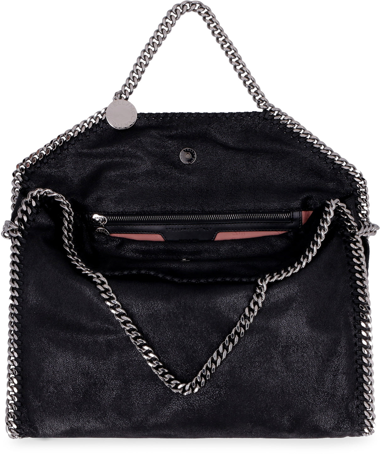 STELLA MCCARTNEY Black Shaggy Deer Tote Handbag for Women with Silver-Tone Chain Trim