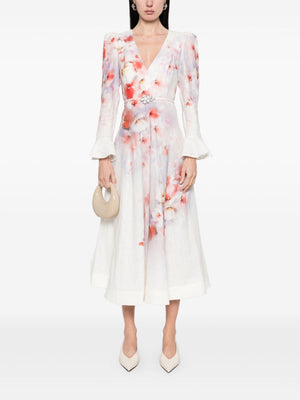 ZIMMERMANN Crush Printed Linen Long Dress for Women