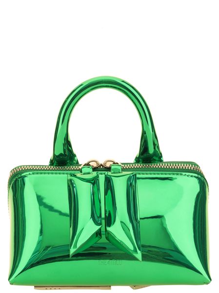 THE ATTICO Green Raffia Logo Shoulder Handbag