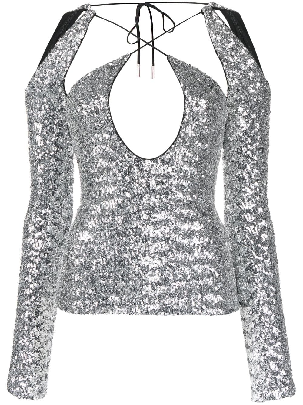 THE ATTICO Silver Sequin Crisscross Top - FW23