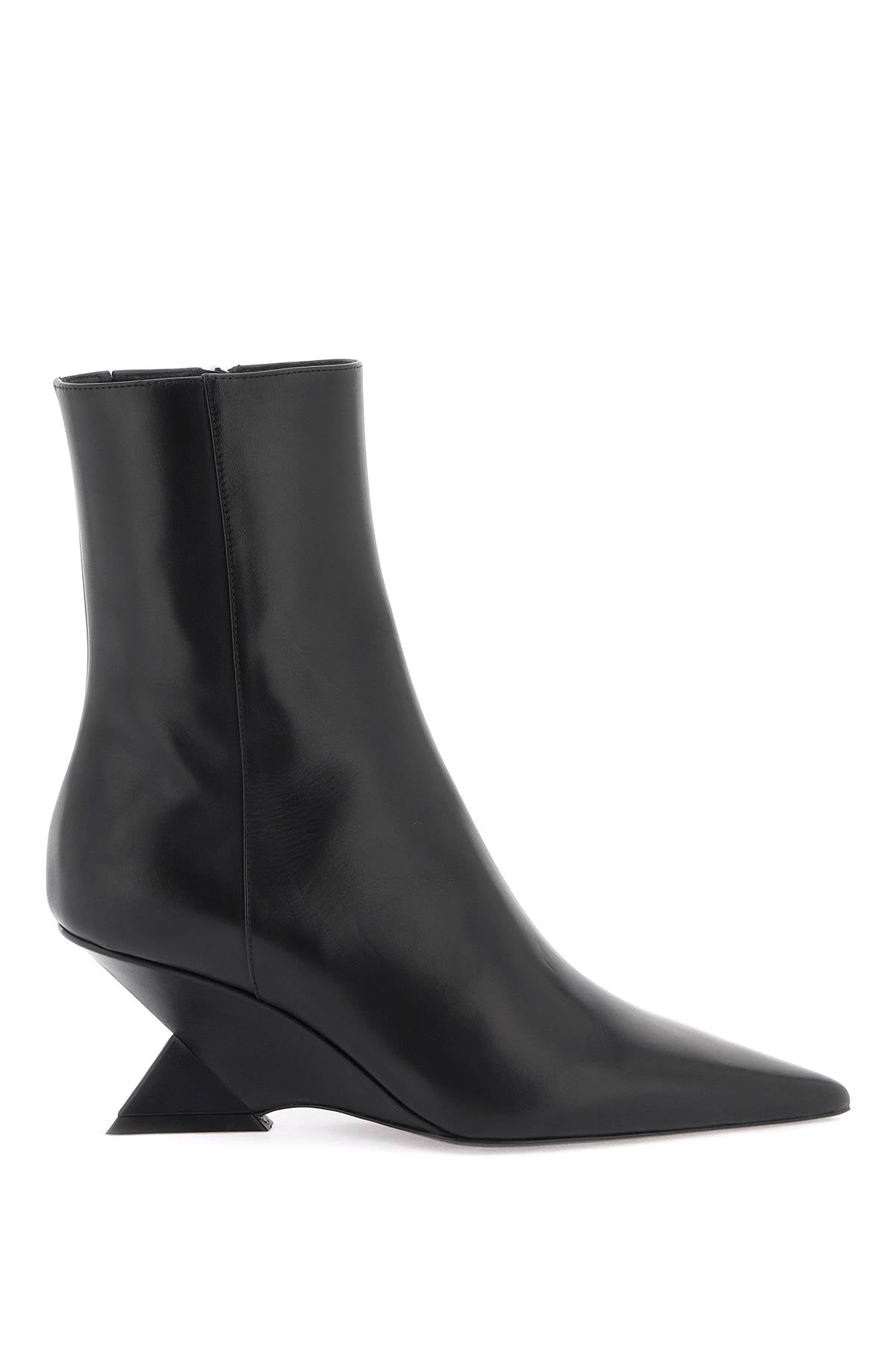 THE ATTICO Women's Black Leather Medium Ankle Boot with Pyramid Heel