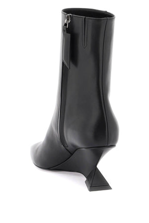 THE ATTICO Women's Black Leather Medium Ankle Boot with Pyramid Heel