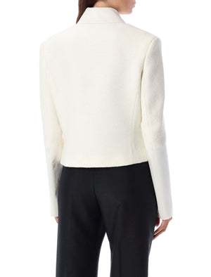 FERRAGAMO Sophisticated White Cropped Jacket with Satin Inserts for Women