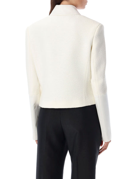 FERRAGAMO Sophisticated White Cropped Jacket with Satin Inserts for Women