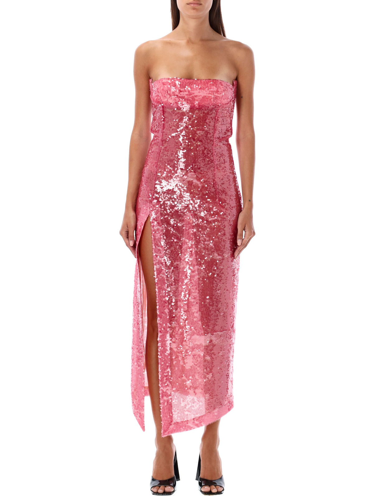 Váy Sequin Midi cổ điển màu hồng nhạt