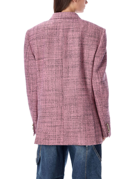 STELLA MCCARTNEY Oversized Double-Breasted Blazer in Pink Tweed-effect Pattern for Women
