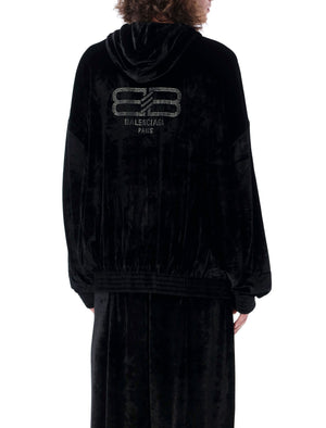 BALENCIAGA Luxurious Black Velvet Hoodie for Men - FW23 Collection