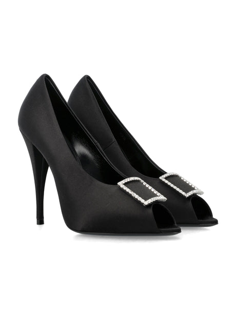 Elegant Peep Pumps for Women in Satin Crepe by Saint Laurent