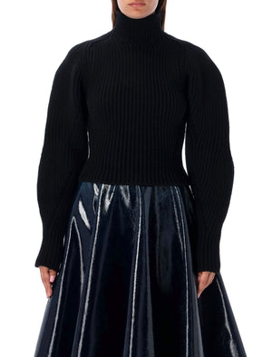 ALAIA Elegant and Chic Black High-Neck Sweater with Balloon Sleeves