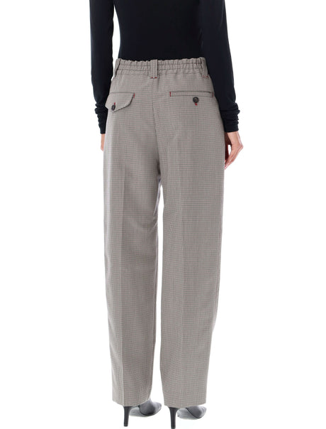 MARNI Flared Check Pants with Elastic Waistband and Pocket Details