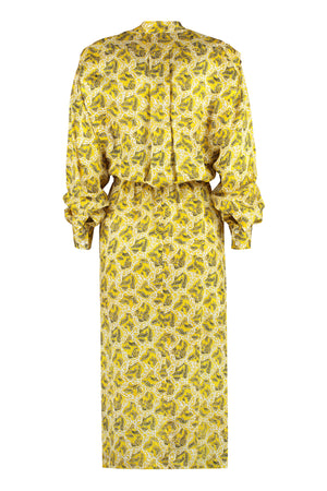 ISABEL MARANT Yellow Printed Dress with Buttoned Cuffs and Elasticated Waistband