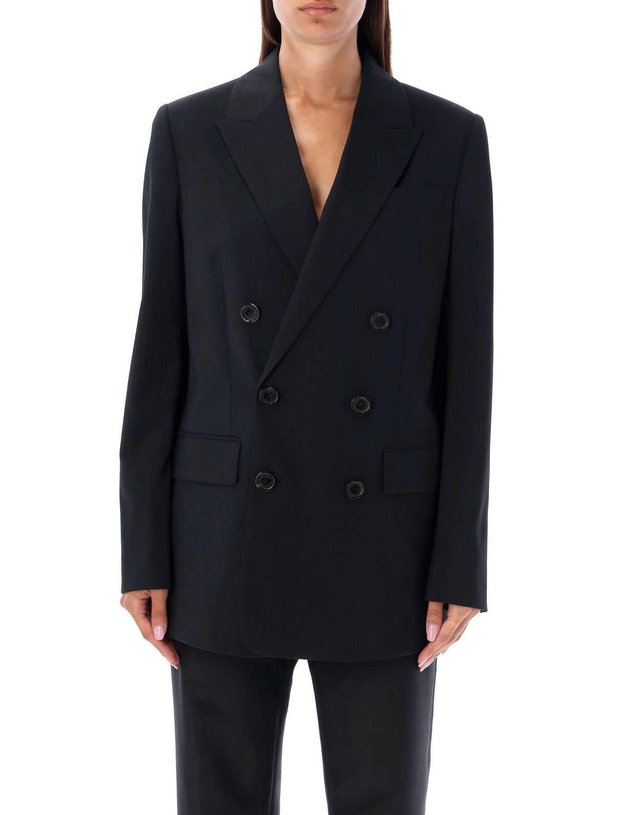 Áo blazer dạ cổ đôi kiểu New York với lót in cho nữ