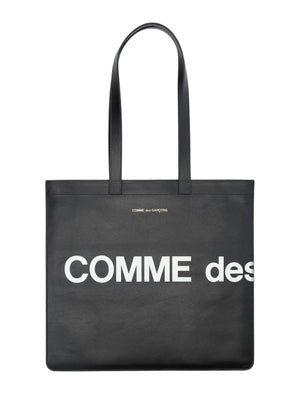 COMME DES GARÇONS WALLET Leather Tote Handbag with Logo Print for Men - Black