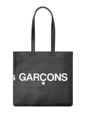 COMME DES GARÇONS WALLET Leather Tote Handbag with Logo Print for Men - Black