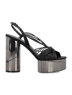 FERRAGAMO Shiny Satin Platform Sandals with Mirrored Heel for Women