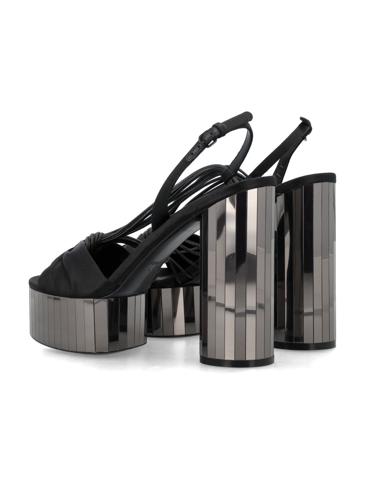 FERRAGAMO Shiny Satin Platform Sandals with Mirrored Heel for Women