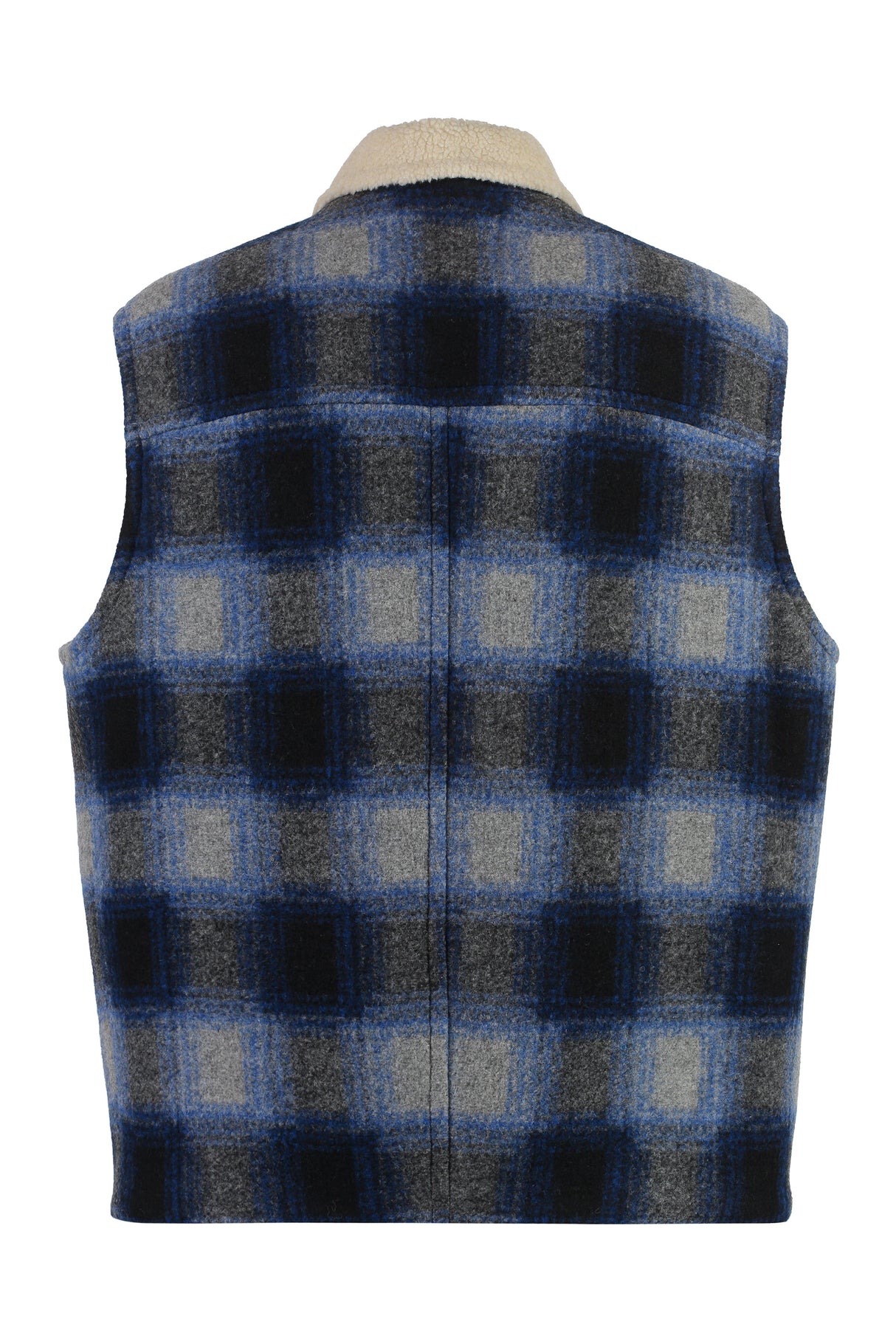 ISABEL MARANT Men's Blue Check Faux Shearling Vest for FW23