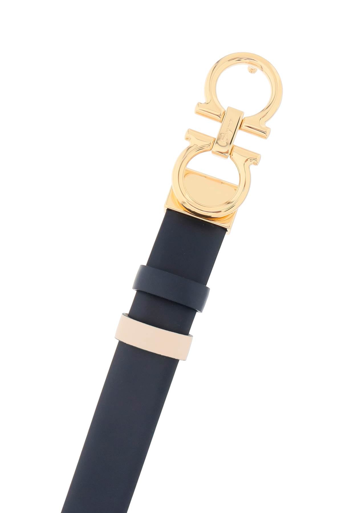 FERRAGAMO Chic Reversible Gold Buckle Leather Belt Size 90