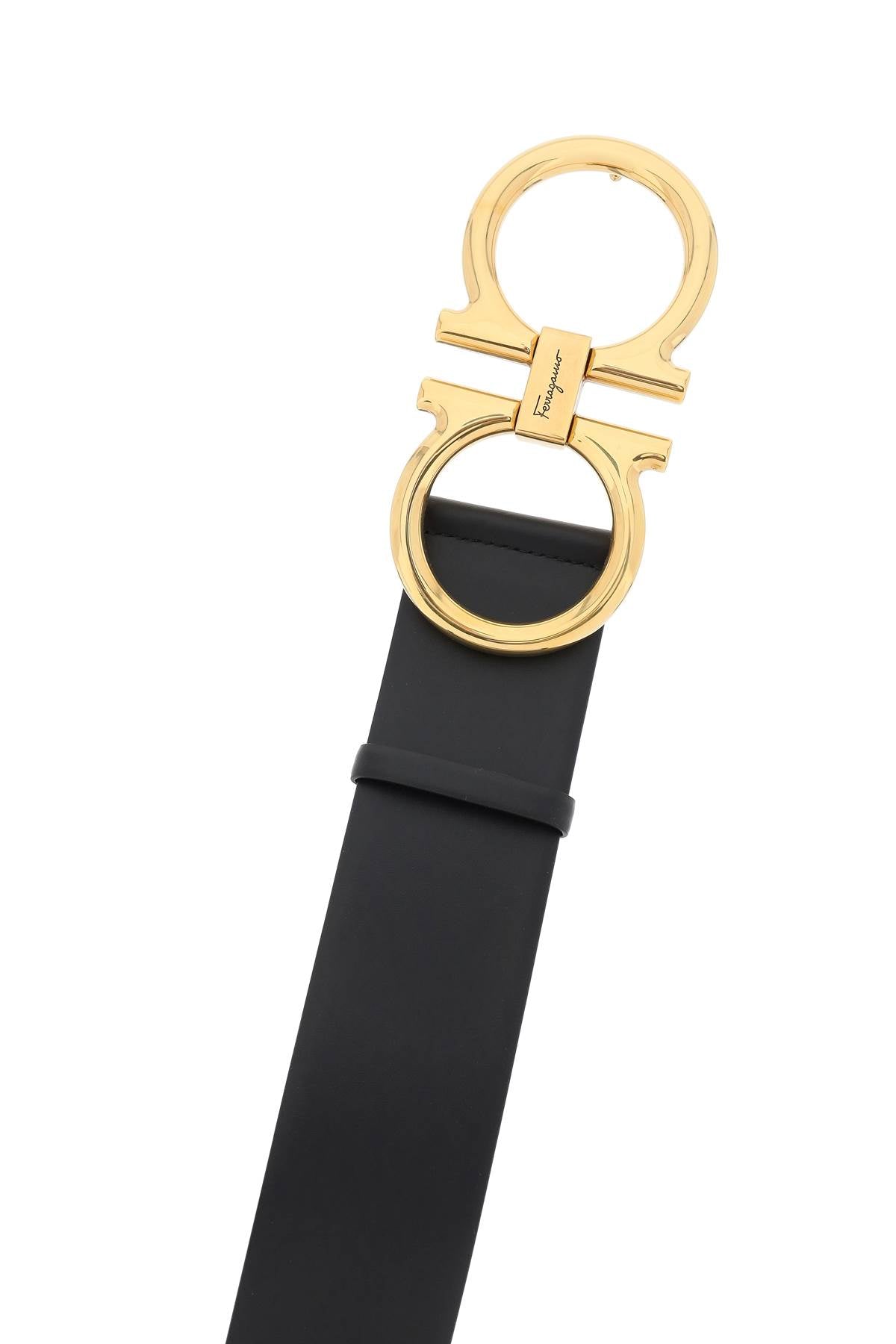 FERRAGAMO Stylish Black Gancini Hook Leather Belt for Women