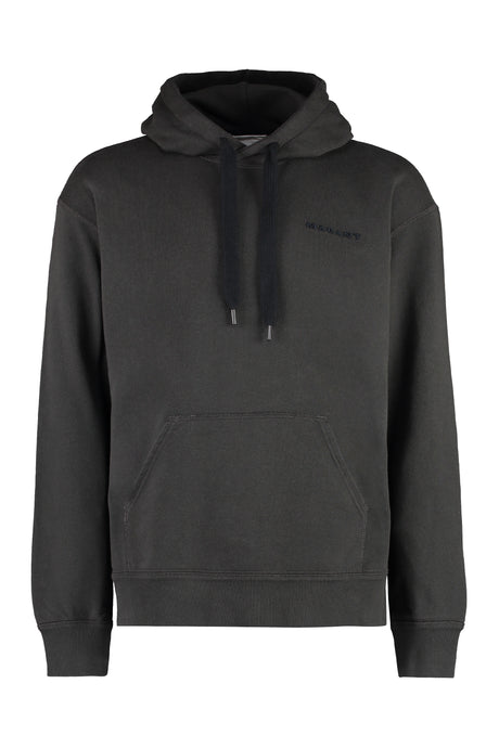 ISABEL MARANT Men's Black Adjustable Drawstring Hoodie with Ribbed Cuffs and Lower Edge