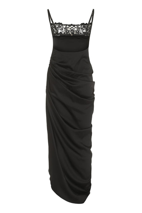 JACQUEMUS Black Lace Satin Gown with Side Slit for Women