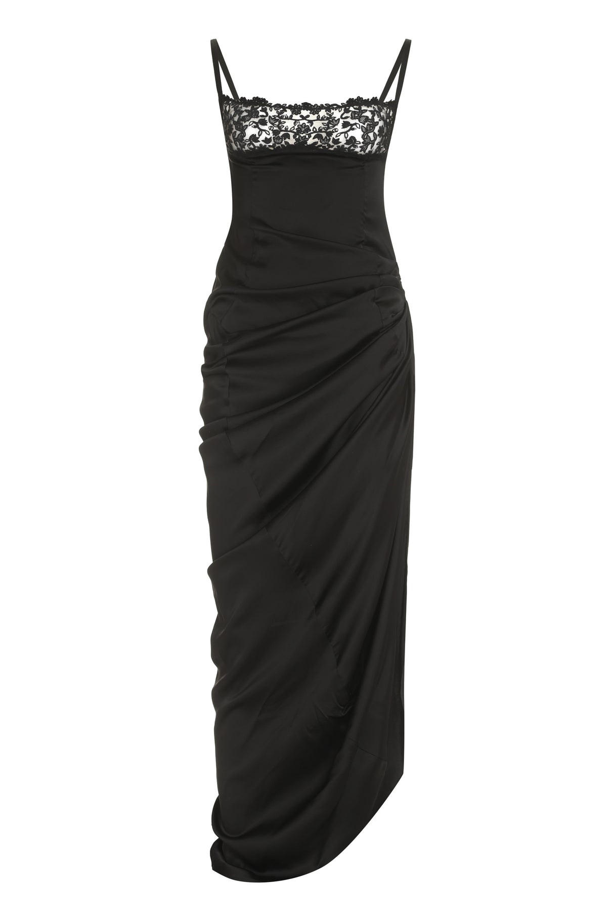 JACQUEMUS Black Lace Satin Gown with Side Slit for Women