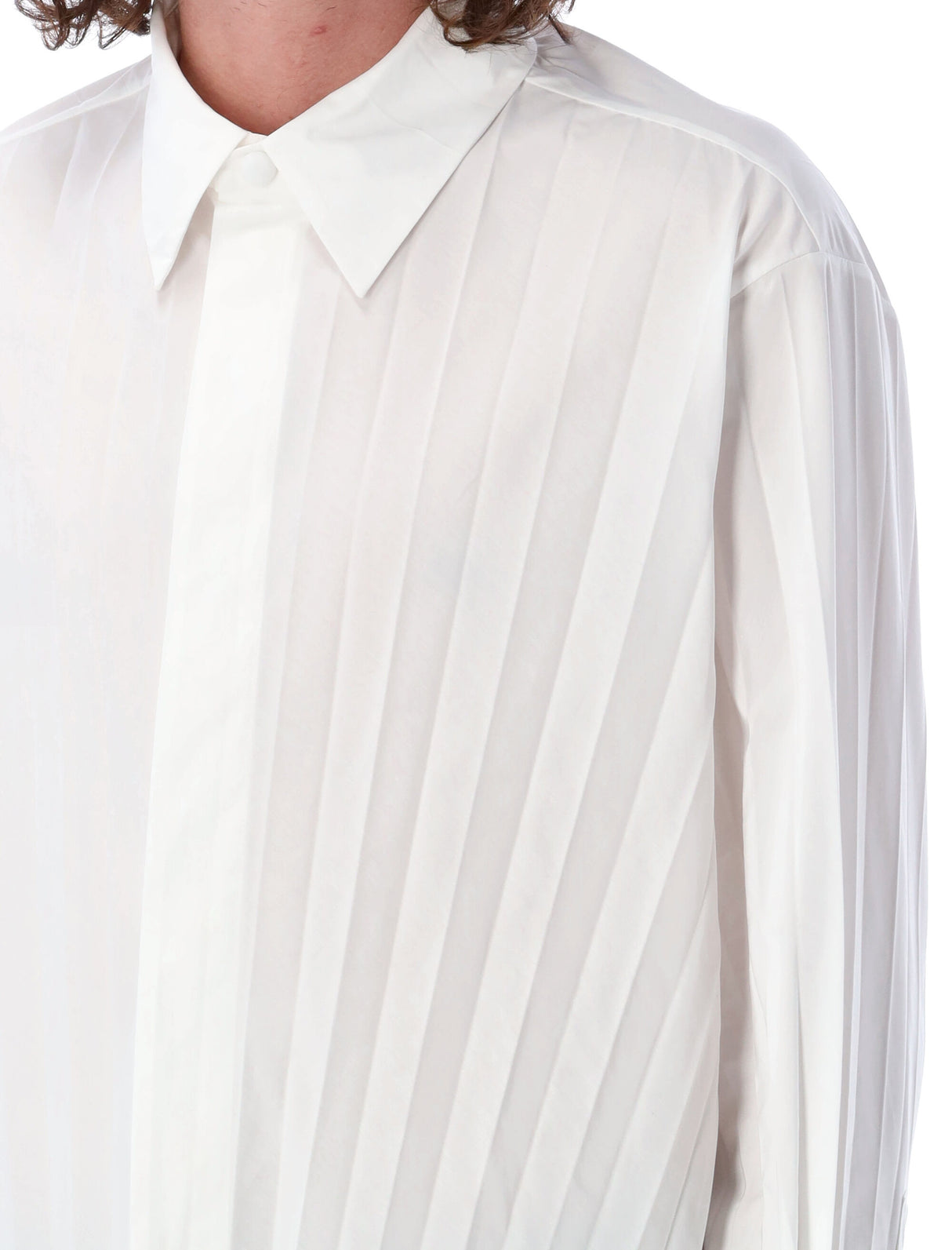 VALENTINO GARAVANI Men's Pleated Cotton-Blend Shirt in White for SS23