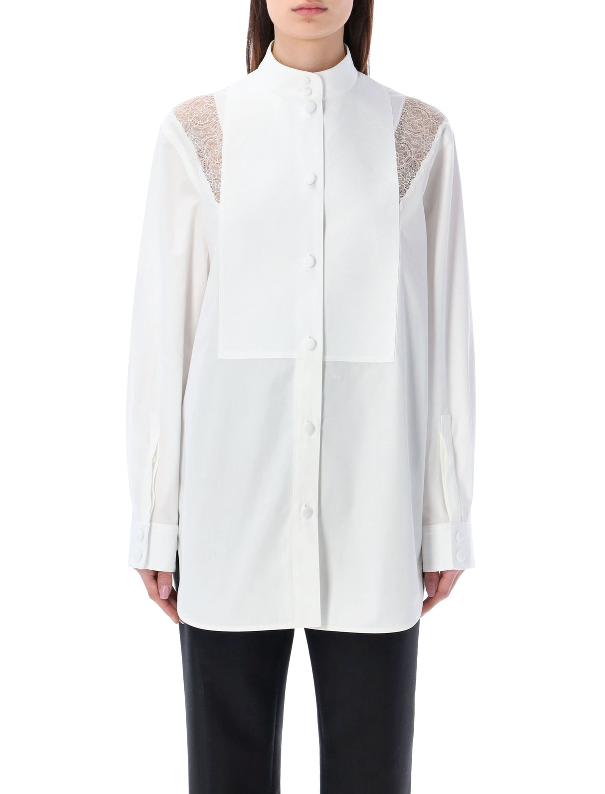 BURBERRY Optic White Lace Trim Shirt for Women - SS23 Collection