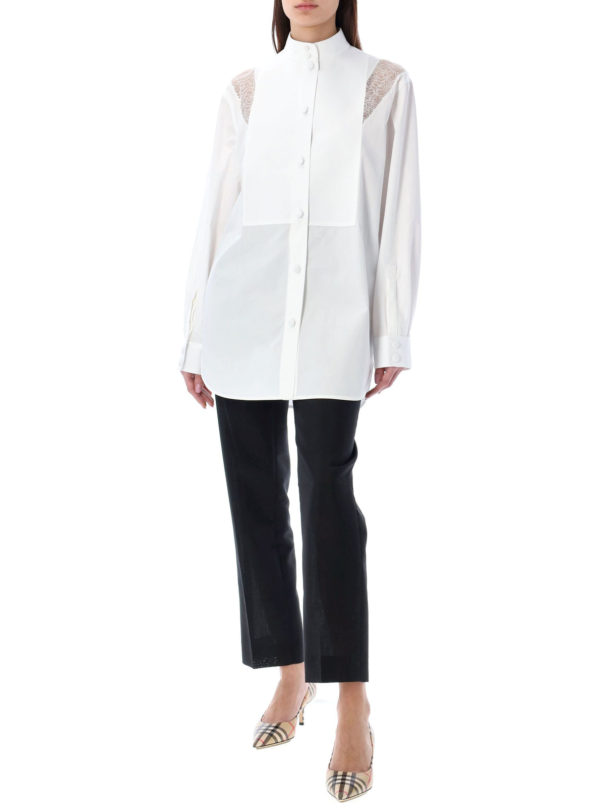 BURBERRY Optic White Lace Trim Shirt for Women - SS23 Collection